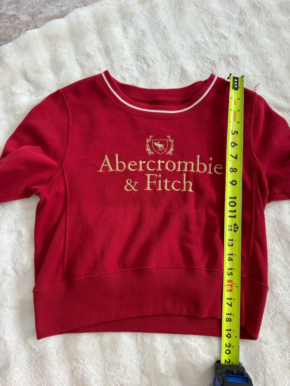 Abercrombie & Fitch Red Embroidered Logo Cropped Crewneck Sweatshirt S - Picture 5 of 8